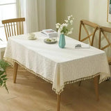 Triogift  Cotton Blend Tablecloth Beige Floral Printed Washable Farmhouse Table Cover for Wedding Party Living Room Baby Shower Decoration