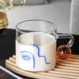 Triogift  -   460ml Creative Scale Glass Mug Breakfast Mlik Coffe Cup Household Couple Water Cup Ball Handle Design Pattern Drinkware Cups