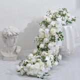 Triogift Artificial Runner Flower Row Wedding Arrangement Decoration Floral Backdrop Props Table Flower Runner Event Party Floral Decor