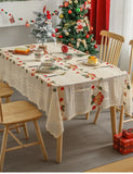 Triogift Christmas Tablecloth Jingle Bell Embroidery Lace Living Room Kitchen Rectangular Non-slip Hollow Out Xmas Decoration Cover Cloth