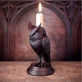 Triogift Halloween Owl Crow Candle Holder Gothic Candlestick Desktop Ornaments Resin Home Decoration Antique Craft Statue