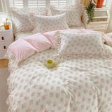 Triogift 1pc Ruffles Duvet Cover Pure Cotton Comforter Cover Floral Style Bed Covers housse de couette Girls Quilt Cover (No Pillowcase)