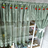 Triogift  Green Double Layers Short Curtain With Red Cherries for Kitchen Cabinet Small Window White Half Drape Blinds #E