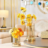 Triogift European Golden Glass Vases Home Decoration Accessories Modern Advanced Metal Flower Vase Room Study Hallway Home Wedding Decor