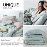 Triogift  King size bed, style stone wash piece 1 duvet cover 2 pillows soft breathable mint green, 100% linen duvet cover set