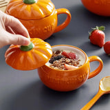 Triogift 300/450ML Halloween Pumpkin Shaped Ceramic Cup With Spoon Kawaii Soup Mug With Lid  Oatmeal Cup Creative Water Cup