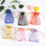 Triogift  50pcs Star Moon design Drawstring Organza Sack Bags Eid Mubarak Wedding Party decoration Candy Gift Packing Bag Jewelry Pouch