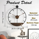 Triogift Clock Wall Home Decor Modern Wooden Walnut Dial Wall Clock Study Decoration Living Room Decoration Kitchen Bedroom Decororation