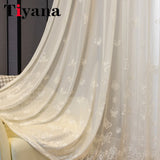 Triogift  Korean White Embossed Butterfly Embroidery Translucent Tulle Curtains For Bedroom Living Room Balcony Cotton Linen Curtains