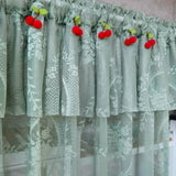 Triogift  Green Double Layers Short Curtain With Red Cherries for Kitchen Cabinet Small Window White Half Drape Blinds #E