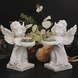 Triogift Resin Angel Candle Holder Angel Collection Figurine Angel Statue Tealight Candle Holder Gifts Desktop Tealight Stand Ornaments