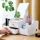 Triogift New Contains Mirror Drawer Makeup Storage Box Dormitory Finishing Plastic Shelf Cosmetics Skin Care Dressing Table Desktop