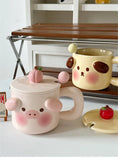 Triogift  -  Cartoon Cute Piggy Mug Stereo Puppy Ears Milk Cup with Fresh Ins Style Office Lid Spoon Ceramic Coffee Cup