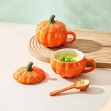 Triogift Pumpkin Creative Water Cup Ceramic Cup With Lid Exquisite Breakfast Oatmeal Cup Scalding-proof Milk Cups Halloween Coffee Mug