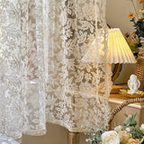 Triogift 1PC Romantic Side Lace Floral Sheer Curtain for Living Room Yellow Embroidery Voile Drape Kitchen Window Wedding #E