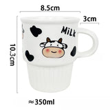 Triogift  -  Korean-style Striped Ins Simple Cute Mug Cartoon Cow Household Heat-resistant Ceramic Cup with Lid and Spoon for Breakfast