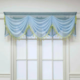 Triogift 1PC American Valance Luxury Beaded Wavy Waterfall Sheer Curtain for Living Room Rod Pocket Top Window Drape