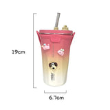 Triogift  -  Kawaii Sainless Steel Tumbler For Coffee Car Mug Freeze Thermos Vacuum Flask Water Bottle With Straw Keep Cold Hot Cup 600ml