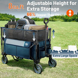 Triogift Adjustable Handle Camping Trolley Cup Holders Push Cart Dolly 8 Cu.Ft. Extra Large Collapsible Folding Wagon Carts Hand Handcart