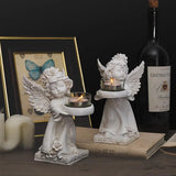 Triogift Resin Angel Candle Holder Angel Collection Figurine Angel Statue Tealight Candle Holder Gifts Desktop Tealight Stand Ornaments