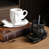 Triogift  -  260ml Ceramic Face Coffee Cup Dish with Spoon European Character Mug Decor Afternoon Camellia Tea Coffee Cup Breakfast Milk Mug