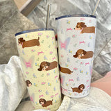 Triogift  -  Cute Puppy Sainless Steel Thermos Bottle Tumbler For Water Coffee Tea Kawaii Korean Thermal Flask Vaccum Cup With Straw 550ml