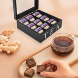 Triogift Wooden 9 Grids Tea Box Tea Bags Container Storage Box Square Gift Box Case Transparent Top Lid Jewelry Storage Box-Black