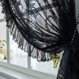 Triogift  1PC Black Side Lace Sheer Curtain for Living Room Voile Drape Kitchen Window Treatment Grommet Ring Custom