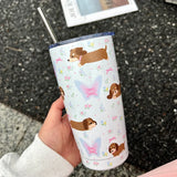 Triogift  -  Cute Puppy Sainless Steel Thermos Bottle Tumbler For Water Coffee Tea Kawaii Korean Thermal Flask Vaccum Cup With Straw 550ml