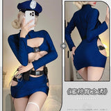 Triogift   Sexy Open Chest Female Cop Police Officer Uniform Hollow out Policewomen Costume Adult Women Police Cosplay Dress Anime Outfits