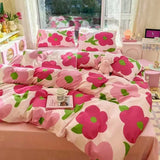 Triogift Colorful Floral Duvet Cover Set with Sheet Pillowcases No Filling Cute Strawberry Bed Linen Full Queen Size Home Bedding Set