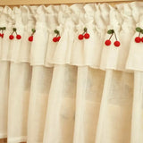 Triogift Korean Style Fresh Linen Short Curtain for Kitchen Small Window Half Curtain Cherry Decorative Valance Tulle Door Curtain Drape