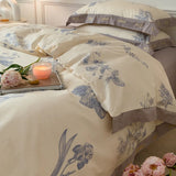 Triogift Four-Piece Pure Cotton Satin Bedding Pastoral Light Luxury Plant Flower Printing and Dyeing Letter Lace Bed Sheet Quilt Cover