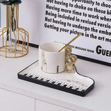 Triogift  -  Nordic Creative Piano Black and White Key Ceramic Coffee Cup with Spoon Mug Exquisite Cappuccino Coffee Afternoon Tea Water Cup