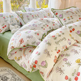 Triogift  Pastoral Girls Flower Bedding Sets, Washed Cotton Bed Linens, Soft Quilt Cover Sheet Set, Simple Bedspread, Home Textiles