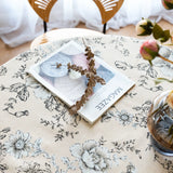 Triogift  Retro Chinese Peony Printed Cotton Linen Table Cover with Tassels for Home Decoration Korean Rectangular Tablecloths Restaurant