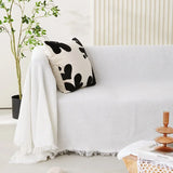 Triogift Woven Cotton Sofa Cover Blanket White Grey Sofa Towel for Living Room Furniture Decor Tapestry Couch Cover