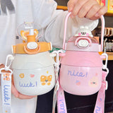 Triogift  -  Cartoon Vacuum Flasks Large Capacity Insulation Cup Outdoor Kawaii Kid Tumbler Cute Water Bottle For Girl Portable Straw Thermos