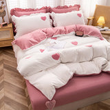 Triogift Pink Love Hearts Bedding Set Nordic Style Bed Linen with Pillowcases Home Textile Girls Breathable Duvet Cover King Queen Twin