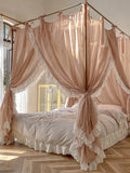 Triogift Quadrate Palace Mosquito Net Romantic French Lace Princess High-end Three-door Thickened Bedcover Bed Curtain Canopy Home Decor