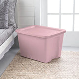 Triogift Sterilite 18 Gallon Tote Box Plastic, Blush Pink, Set of 8