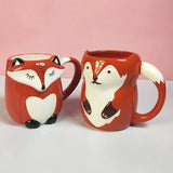 Triogift  -  330ml Ceramic Fox Coffee with Lid Cartoon Animal Decoration Couple Drinking Cup Simple Breakfast Mug Afternoon Camellia Tea Cup