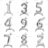 Triogift  32 Inch Silver Crown Standing Number Aluminum Film Balloon Baby Birthday Party Photo Decoration Props