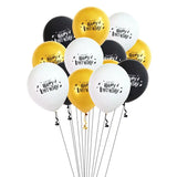 Triogift 10pcs Happy Birthday Ballons 12 Inch Black/White/Golden Halloween Latex Balloon Ghost Witch Birth Balloon Set Party Decoration