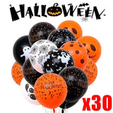 Triogift 30/10Pcs Scary Halloween Balloons Kids Toys Pumpkin Skeleton Ghost Bar Party Decor Balloon Halloween Black Orange Latex Balloon