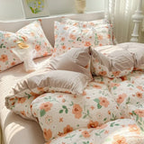 Triogift Ins Floral Style Bedding Set No Filler Breathable Seersucker Soft Single King Size Duvet Cover Flat Fitted Sheet Pillowcase Set