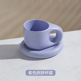 Triogift 1set 400ml Ceramic Coffee Chubby Mug Saucer Set Creative Cute Fat Handle Cup With Saucer For Office And Home Room Decor