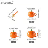 Triogift 300/450ML Halloween Pumpkin Shaped Ceramic Cup With Spoon Kawaii Soup Mug With Lid  Oatmeal Cup Creative Water Cup