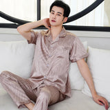 Triogift  Brand Design Pajamas Men Summer Ice Silk Home Wear Set Male Thin Satin Sleep Clothing Night Suit Gentlemen Pyjamas Breathable