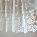 Triogift  1PC White Lace Embroidery Sheer Short Curtain for Kitchen Cabinet Floral Drape Valance Home Decoration Blinds #E